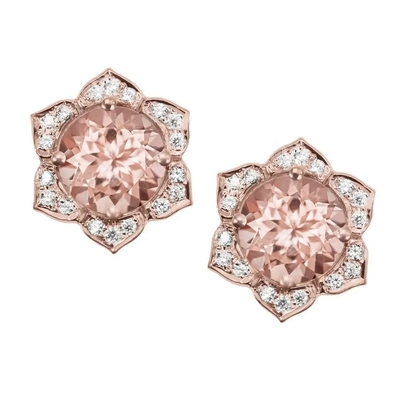 925 стерлинговых серебряных серег тумака Morganite Platedt золота округлой формы розовых