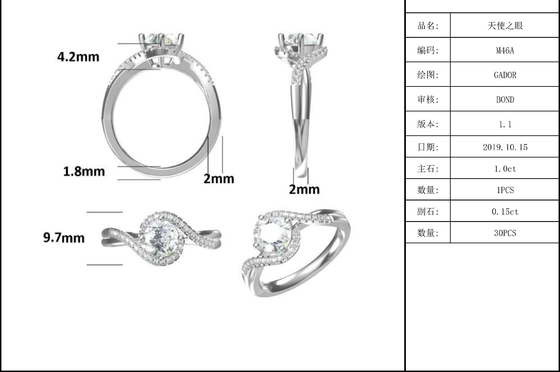 Простое обручальное кольцо свадьбы извива ленты Moissanite отрезка круга безграничности женщин прибытия S925 яркое устанавливая