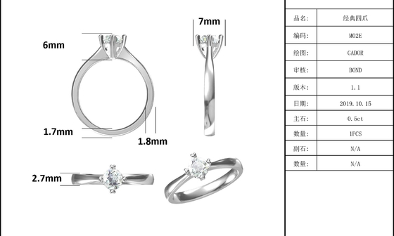 9K с дамой Кольцом серебряных ювелирных изделий Moissanite мозаики минималистской