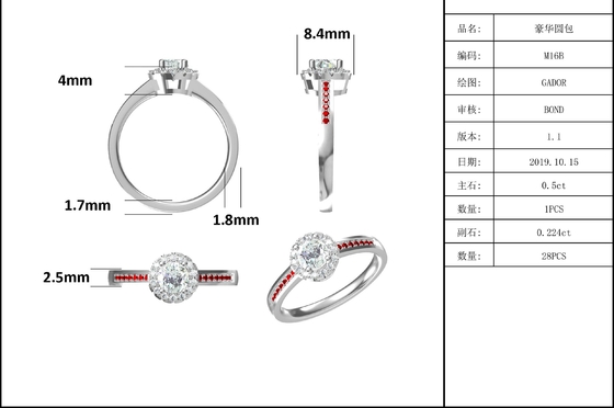 Главные каменные круглые кольцо женщин отрезка 9k Moissanite 925 картины серебряное