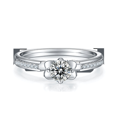 Захват Moissanite кольца белого золота 14KN обручального кольца Moissanite отрезка цветка уникальный   Кольцо