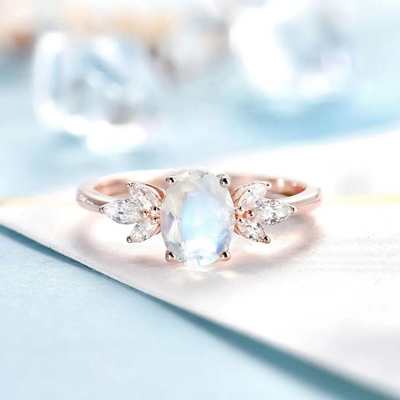 Розовые ювелирные изделия Marquise женщин 925 золота стерлинговые серебряные Bridal гранили овальное отрезанное обручальное кольцо Moonstone для женщин