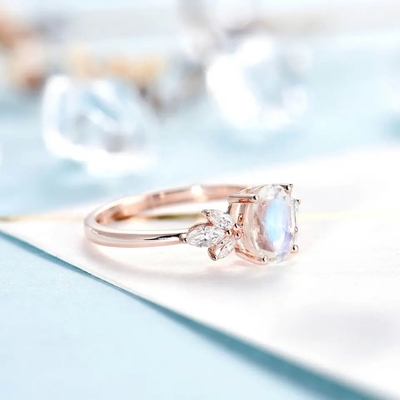 Розовые ювелирные изделия Marquise женщин 925 золота стерлинговые серебряные Bridal гранили овальное отрезанное обручальное кольцо Moonstone для женщин