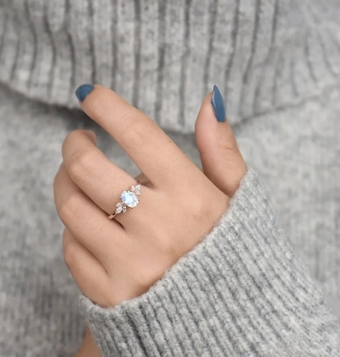 Розовые ювелирные изделия Marquise женщин 925 золота стерлинговые серебряные Bridal гранили овальное отрезанное обручальное кольцо Moonstone для женщин