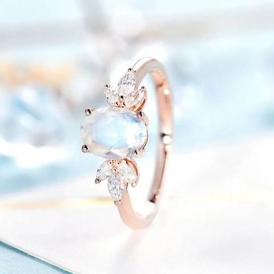 Розовые ювелирные изделия Marquise женщин 925 золота стерлинговые серебряные Bridal гранили овальное отрезанное обручальное кольцо Moonstone для женщин