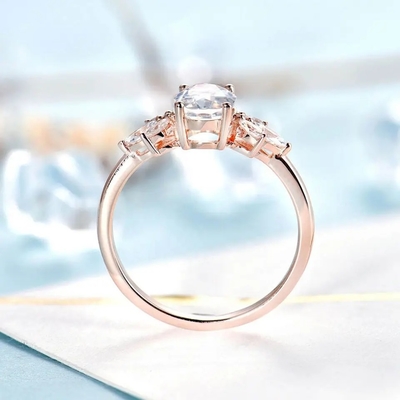 Розовые ювелирные изделия Marquise женщин 925 золота стерлинговые серебряные Bridal гранили овальное отрезанное обручальное кольцо Moonstone для женщин