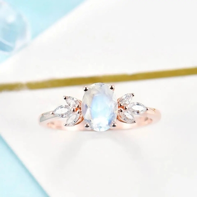 Розовые ювелирные изделия Marquise женщин 925 золота стерлинговые серебряные Bridal гранили овальное отрезанное обручальное кольцо Moonstone для женщин
