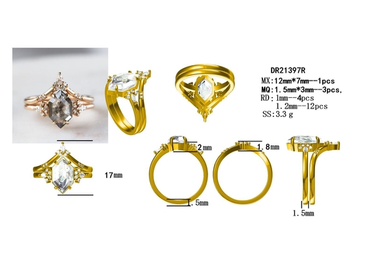 Шестиугольник отрезал соль и кольцо серебра CZ Moissanite 925 перца изогнуло соответствовать