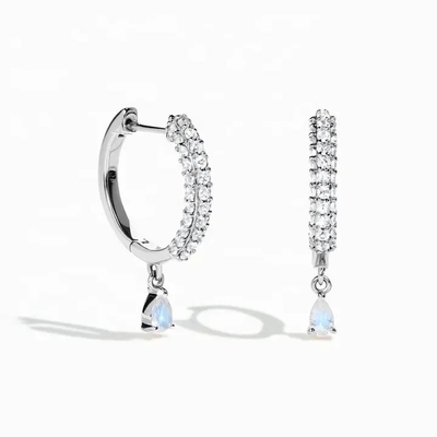 Золото Роза покрыло отрезок багета 925 стерлинговый серебряный серег Moonstone радуги
