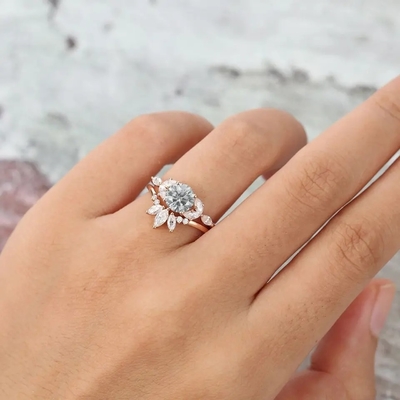Серебряное кольцо Moissanite ювелирных изделий 925 подняло обручальное кольцо Moissanite серого цвета золота установленный Marquise отрезал Bridal кольцо