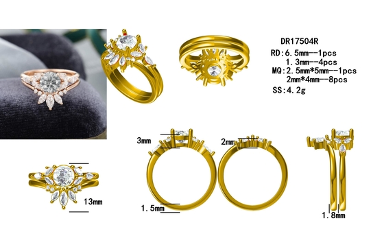 Серебряное кольцо Moissanite ювелирных изделий 925 подняло обручальное кольцо Moissanite серого цвета золота установленный Marquise отрезал Bridal кольцо