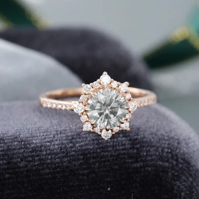925 серебряное винтажное розовое обручальное кольцо кольца годовщины кольца 1ct Moissanite Moissanite серого цвета венчика золота