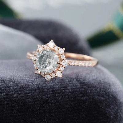 925 серебряное винтажное розовое обручальное кольцо кольца годовщины кольца 1ct Moissanite Moissanite серого цвета венчика золота