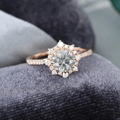 925 серебряное винтажное розовое обручальное кольцо кольца годовщины кольца 1ct Moissanite Moissanite серого цвета венчика золота