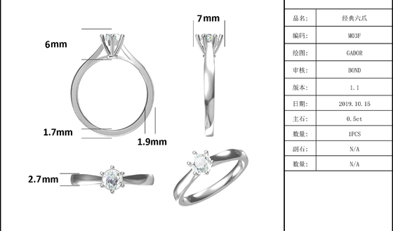 Минималистский отрезок круга белое Moissanite кольца ювелирных изделий 9K свадьбы серебряный CZ