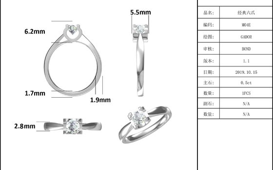 Кольца Moissanite 9K квадрата ювелирные изделия свадьбы CZ белого серебряного минималистские
