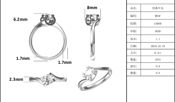 Ювелирные изделия свадьбы CZ трапецоидального белого Moissanite 9K серебряного кольца RD 4MM минималистские