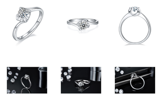 Ювелирные изделия свадьбы CZ трапецоидального белого Moissanite 9K серебряного кольца RD 4MM минималистские