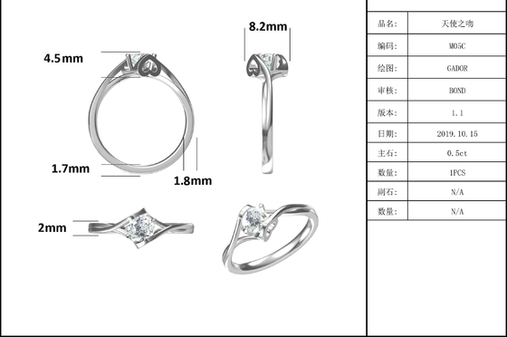 Захват обещания свадьбы драгоценной камня кольца Moissanite карата женщин 3 естественный