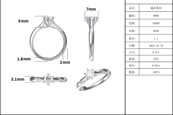 Захват кольца Moissanite белизны 925 стерлинговый серебряный изготовленный на заказ