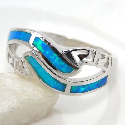 Греческие Bangle драгоценной камня опала огня ювелирных изделий стиля 925 стерлинговый серебряный браслет греческого ключевого голубого голубой опаловый