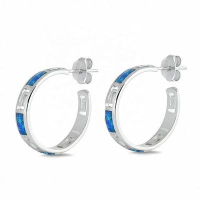 Греческие Bangle драгоценной камня опала огня ювелирных изделий стиля 925 стерлинговый серебряный браслет греческого ключевого голубого голубой опаловый
