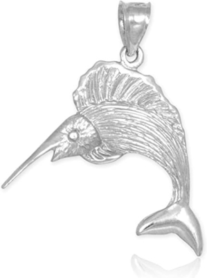 белое золото 14k текстурировало подарок шарма шарика Sailfish морской жизни привесной