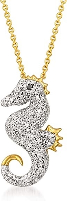 Ross-Simons 0,25 ct. t.w. Ожерелье морского конька диаманта привесное с акцентом черного алмаза в золоте 18kt