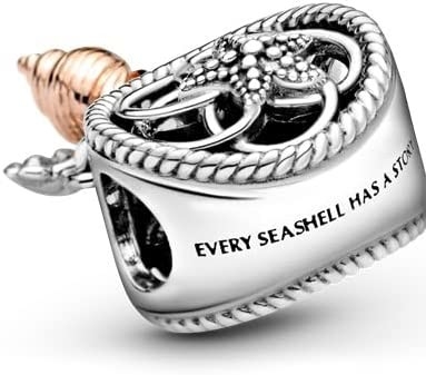 Openwork шарм Dreamcatcher Seashell - шарм ожерелья или браслета для женщин - стерлинговый серебр и 14k поднял позолоченный