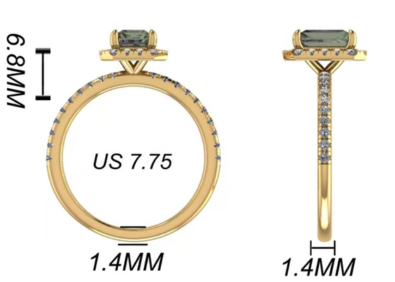Украшения чистого золота OV6X8mm 14K, обручальное кольцо диаманта карата прямоугольника 1,3