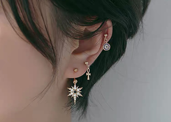 серьги хрящевины диаманта золота 0.126ct 14k, OEM серег винтовой линии прошивкой 14pcs
