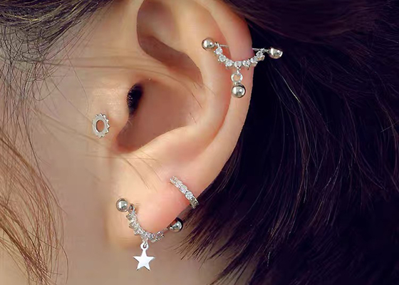 серьги хрящевины диаманта золота 0.126ct 14k, OEM серег винтовой линии прошивкой 14pcs