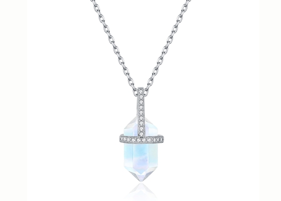 Шестиугольное естественное ожерелье Moonstone, длина ожерелья 14inch кабеля золота 14k цепная