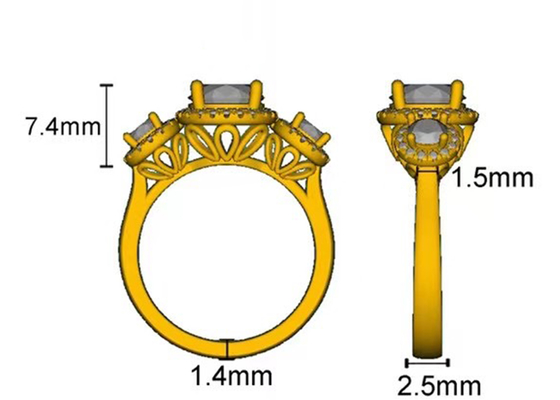 Prong обручального кольца диаманта венчика 2.1ct 3 каменный устанавливая тип RD7MM