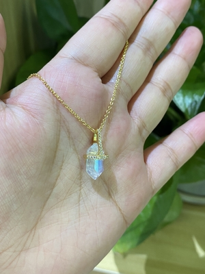 Шестиугольное естественное ожерелье Moonstone, длина ожерелья 14inch кабеля золота 14k цепная