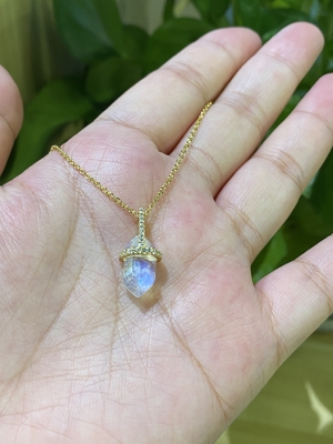 Шестиугольное естественное ожерелье Moonstone, длина ожерелья 14inch кабеля золота 14k цепная