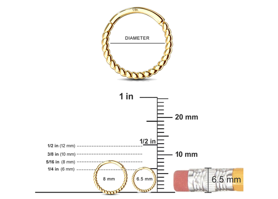 Переплетенное кольцо носа 18G золота веревочки 14k, Clicker носа прокалывая для подарка