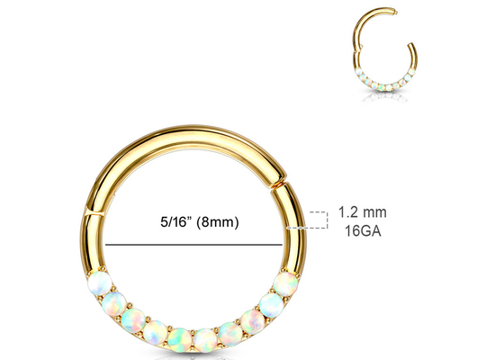 Прокалывая прикрепленный на петлях обруч 1.2mm×10mm Clicker золота 14k с белым опалом
