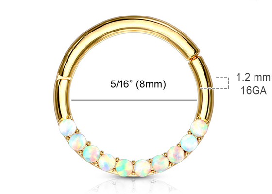 Прокалывая прикрепленный на петлях обруч 1.2mm×10mm Clicker золота 14k с белым опалом