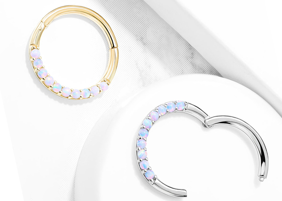Прокалывая прикрепленный на петлях обруч 1.2mm×10mm Clicker золота 14k с белым опалом
