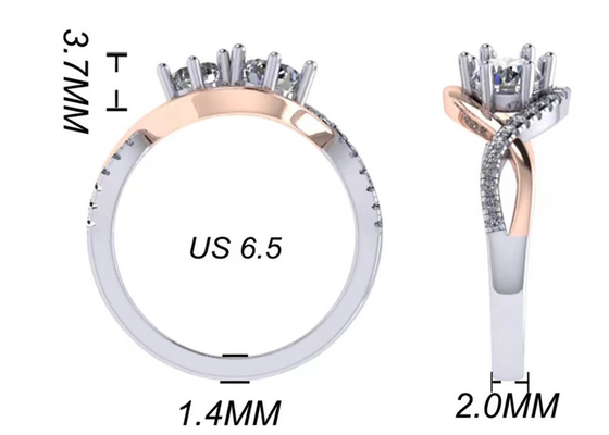 Карата кольца 9 круглого отрезка 9K ODM цвета тона 2 серебряного романтичный для свадьбы