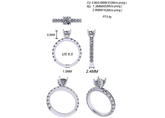 украшения чистого золота 14k 6x6mm, обручальное кольцо диаманта 24pcs 1.44ct естественное