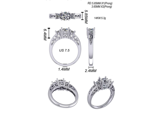 украшения чистого золота 0.8ct 14k, Prong устанавливая кольцо диаманта 3 RD5.85mm каменное