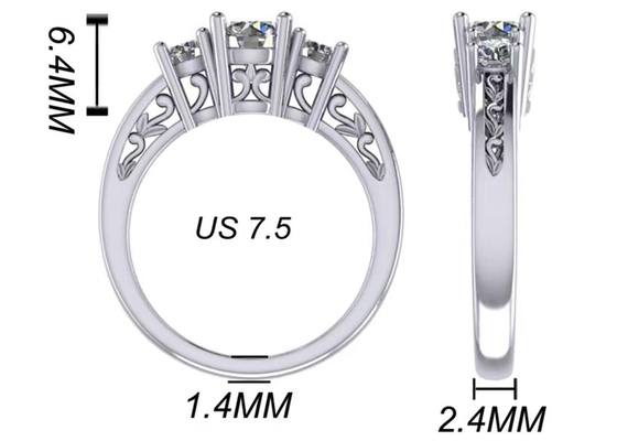 украшения чистого золота 0.8ct 14k, Prong устанавливая кольцо диаманта 3 RD5.85mm каменное