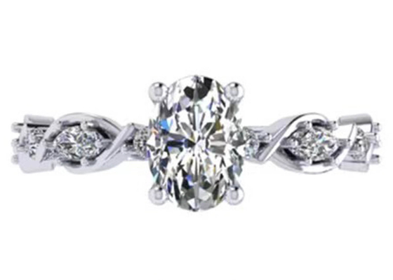 обручальное кольцо диаманта белого золота 18k 6.4mm, овальный ODM OEM кольца с бриллиантом формы