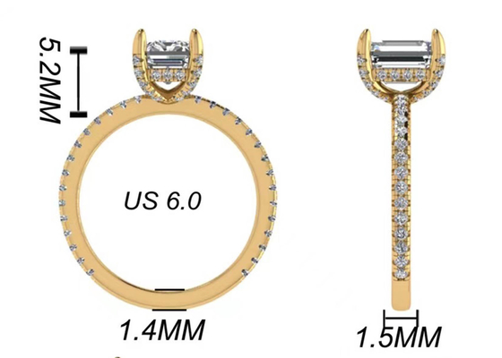 Изумрудный отрезок 18K поднял OEM диаманта размера Wiith 7.58×5.83mm кольца золота естественный