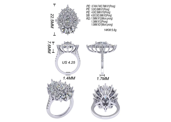 цвет белого золота обручального кольца диаманта венчика 1.5ct 49pcs классический покрыл ODM