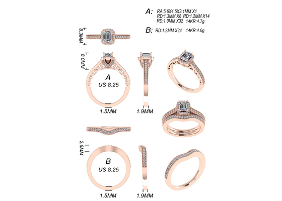 украшения чистого золота 0.8ct 14K, подняли обручальное кольцо золота установили RA5.6×4.5MM