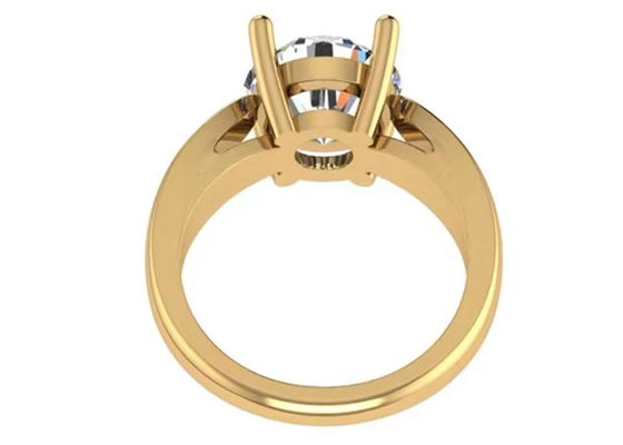Рука устанавливая украшения чистого золота 14K, круглые кольца с бриллиантом пасьянса отрезка 2.7ct естественные
