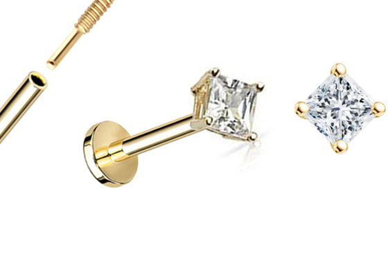 ODM Dia 3×3mm Диаманта Стержня Серьги золота 14K принцессы Резать для годовщины